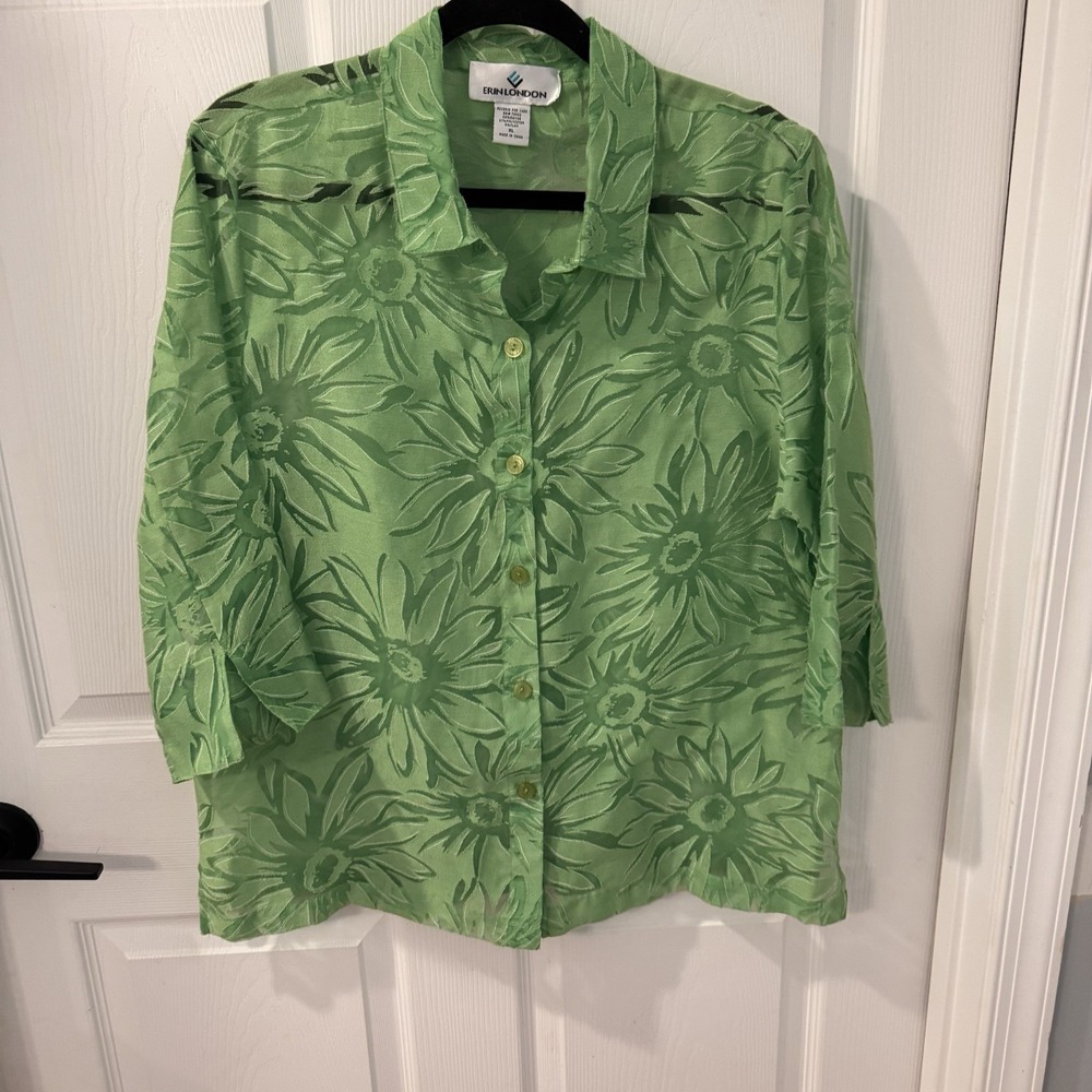 Vintage Erin London Green Women Jacket XL Lace Sheer Feminine Form enhancing